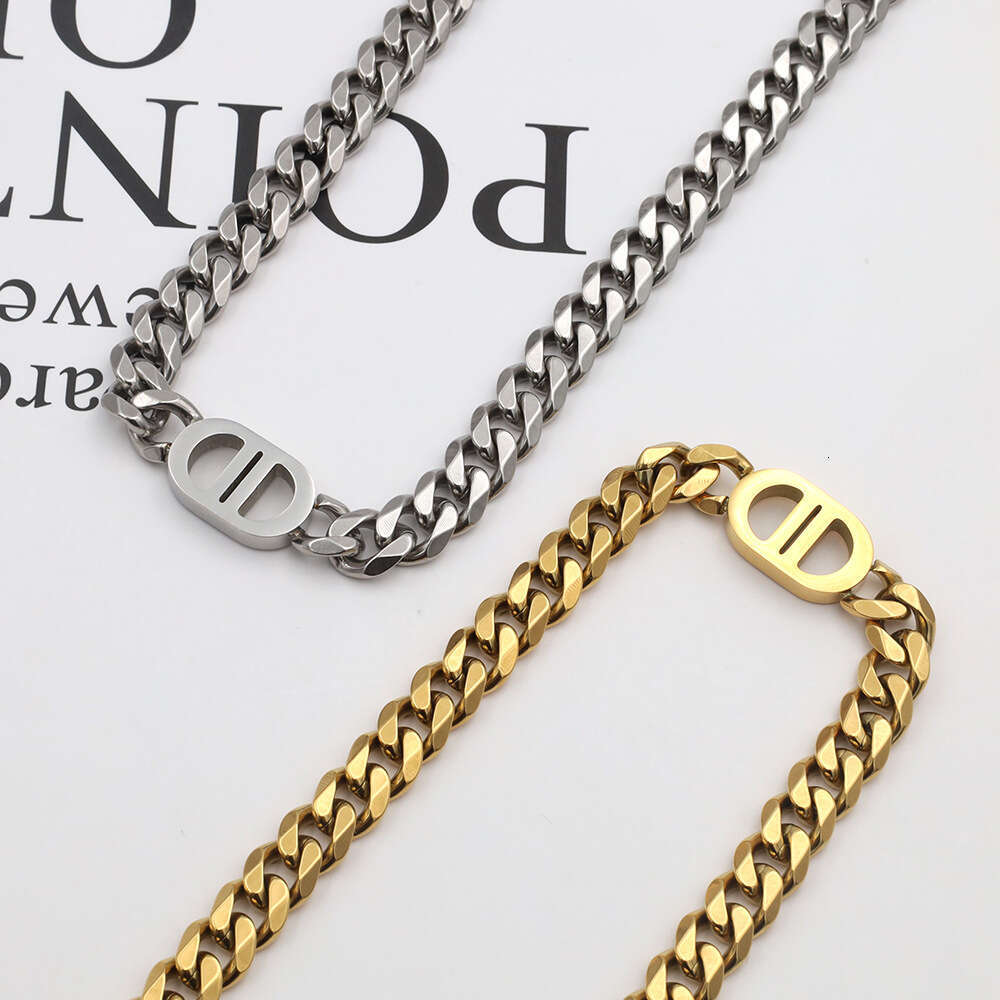Ins Style Hip-Hop Trendy Cuban Chain Personality Gold Double D Titanium Steel Necklace Non-Fading