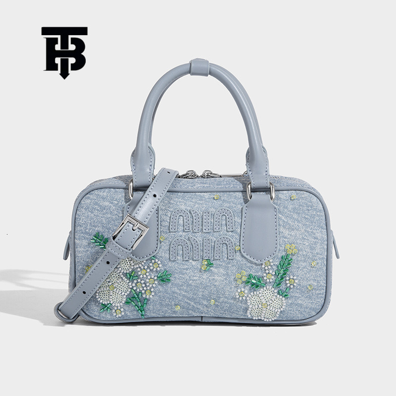 TB BHULAMTE Designer Luxury Women's Embroidered Cowboy Bag Temperament Splicing Portable Handbag Fashion Single Shoulder Crossbody Bag Student Leisure Bag