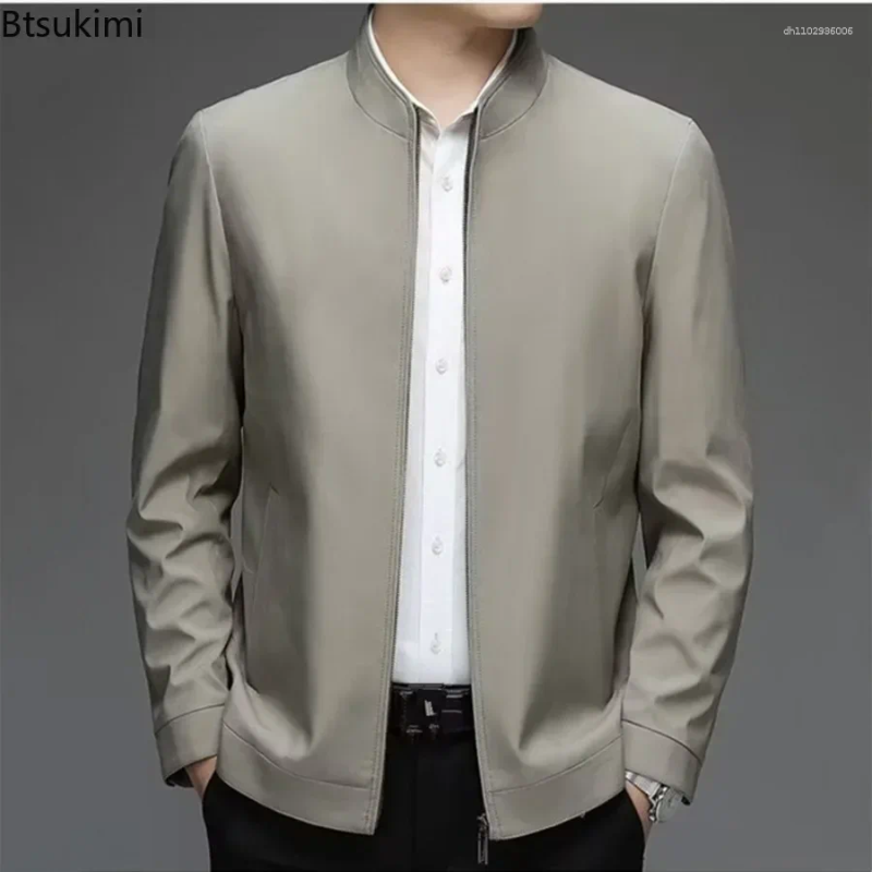Men's Jackets 2025 High-end Business Fashion Solid Stand Collar Formal Blazer Coats Loose Zipper Up Casual Outerwear Men