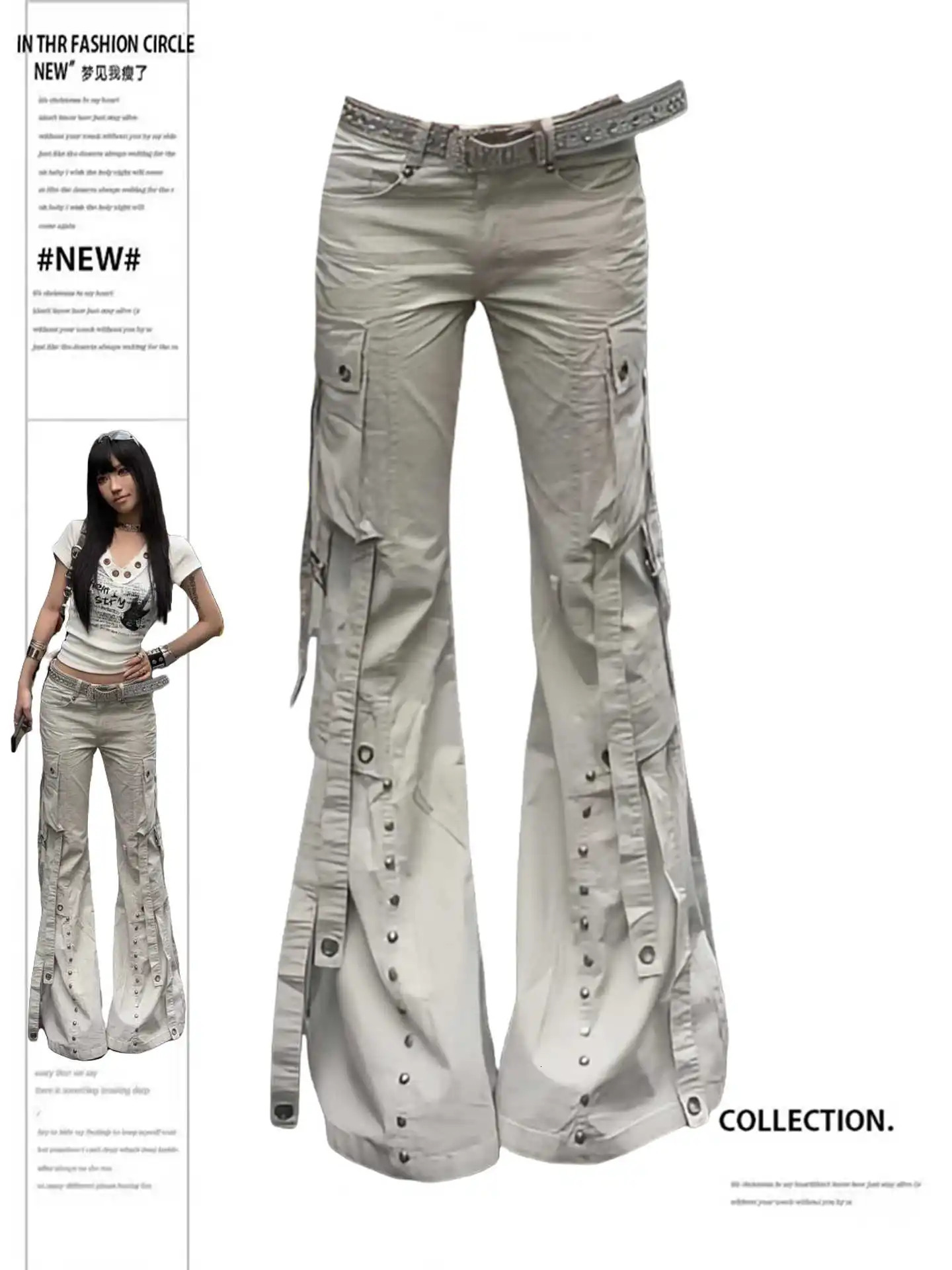 Women Goblin Core Y2k Japanese Harajuku Low Rise Denim Flare Cargo Pants 2000s Kpop BellBottom Long Trousers Punk Jean 250825