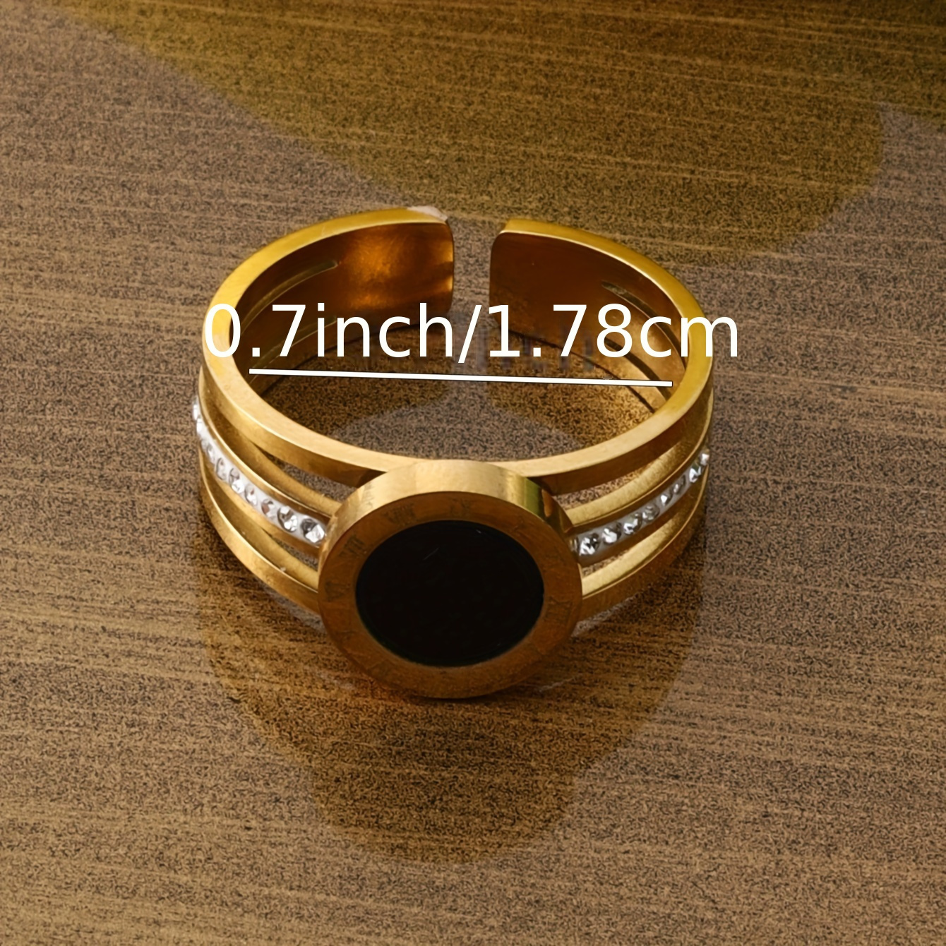 1 Piece Fashion Simple Open Geometric Stainless Steel Women's Accessories New Trend Round Roman Numeral Rhinestone Gold Ring Daily Party Prom Vac