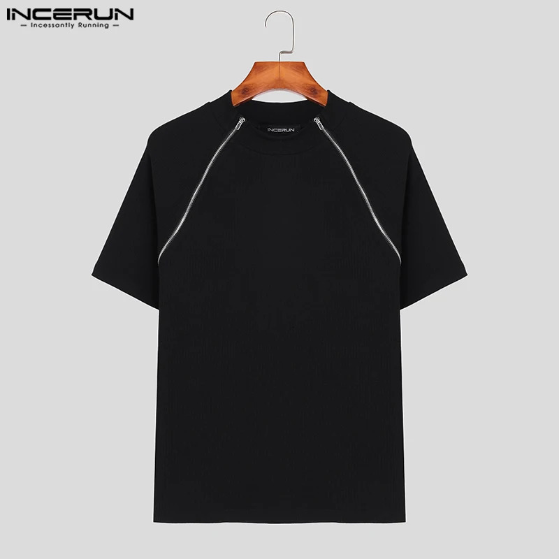 Handsome Well Fitting Tops INCERUN Mens Deconstructed Double Zipper n Tshirts Casual Striped Short Sleeved Camiseta S5XL 250825