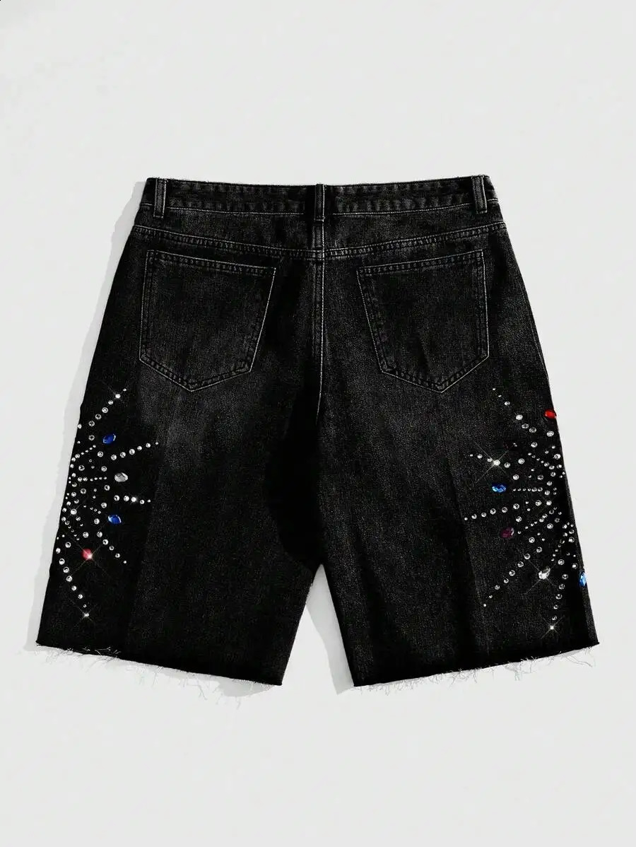 American Black Rhinestone Streetwear Denim Short Y2K Jeans Men Women Hip Hop Cartoon Graphics Loose Denim Fitness Casual Shorts 250826CJ