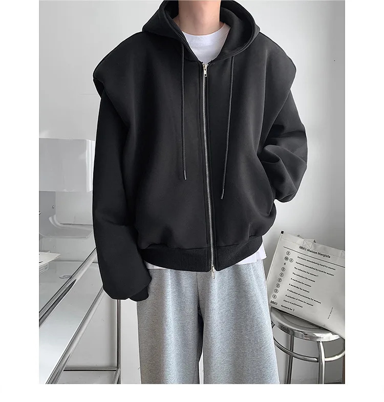 Autumn Winter Korean Style Solid Loose Mens Hooded Sweatshirt Fashion Harajuku Casual Zip Up Hoodie for Men Y2k Streetwear 250818