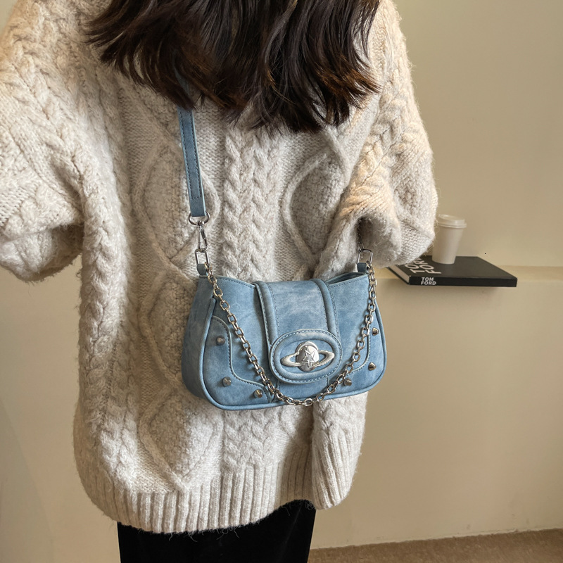 Luxury Brand Designer Bag This Year's Trendy Denim Color Single Shoulder Bag 2025 New Summer Small Style Fashionable Crossbody Bag Chain Handbag 