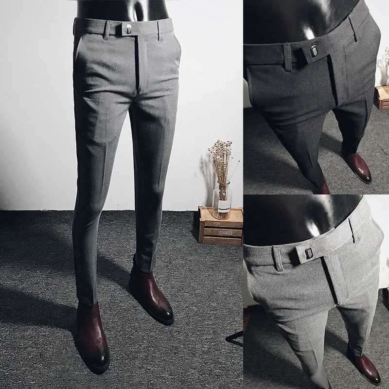 2023 Casual Business Mens Black Stretchy Cropped Pants Trendy Korean Style Slim Fit Mens Suit Pants Summer Wear W250826