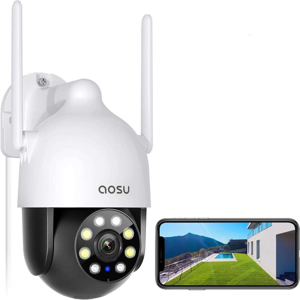 AOSU 2K Cameras Outdoor/Home, 360°Pan-Tilt View Timed Cruise 2.4G WiFi Security Camera with Motion Tracking, Spotlight & Siren, 2-Way Audio, Full Colo