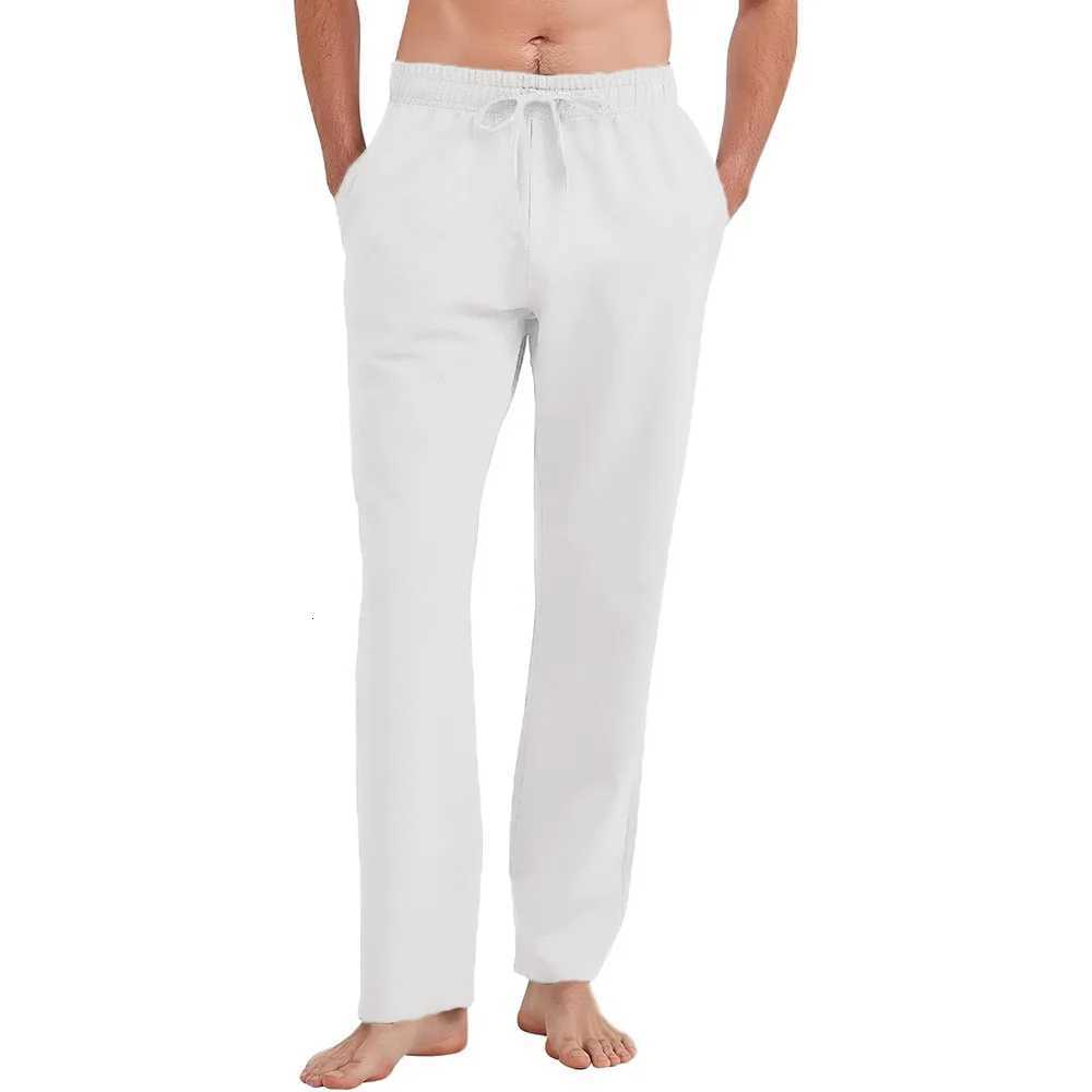 Mens Cotton Linen Straight Leg Pants Lightweight Breathable Casual Solid Color Simple Style Long Pants Elastic Waist Trousers W250826