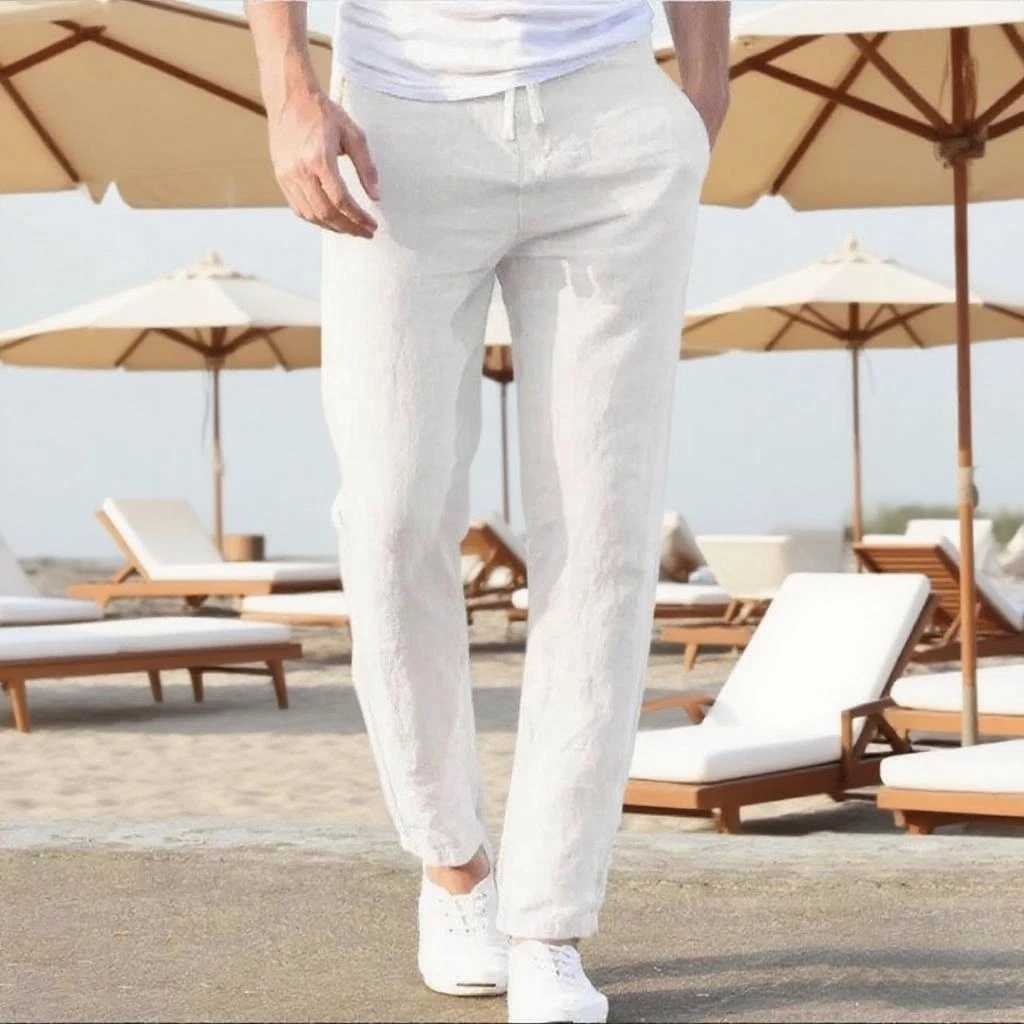 Mens Cotton Linen Pants Joggers Sweatpants Streetwear Breathable Solid Color Vacation Linen Trousers Autumn Loose Casual Pants W250826