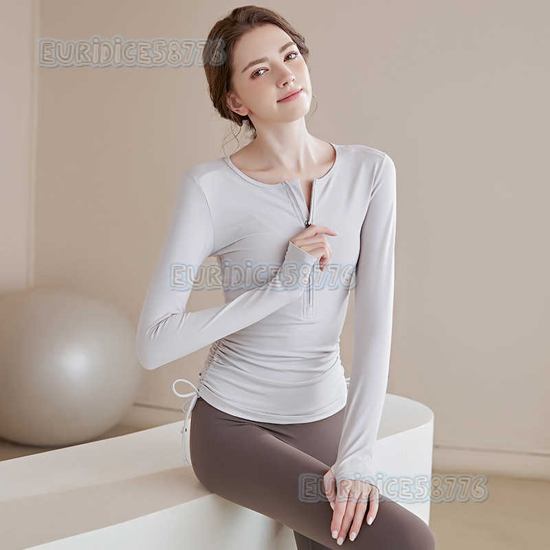 Highend Drawstring Yoga Long Sleeve Tshirt for Women 2025 Autumn Winter Sports Waist Slimming Running Fitness Top H250825