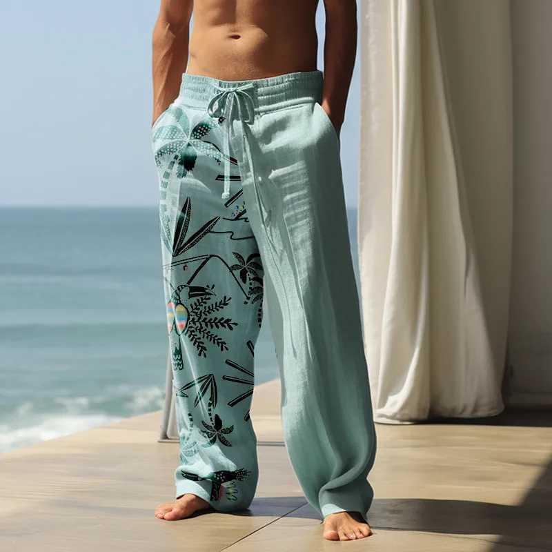 Summer Mens Casual Beach Pants Wide Leg Pants Hawaiian Style 3D Printed Simple Wide Leg Pants Casual Trousers W250826