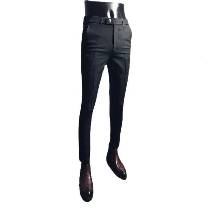 2023 Casual Business Mens Black Stretchy Cropped Pants Trendy Korean Style Slim Fit Mens Suit Pants Summer Wear W250826