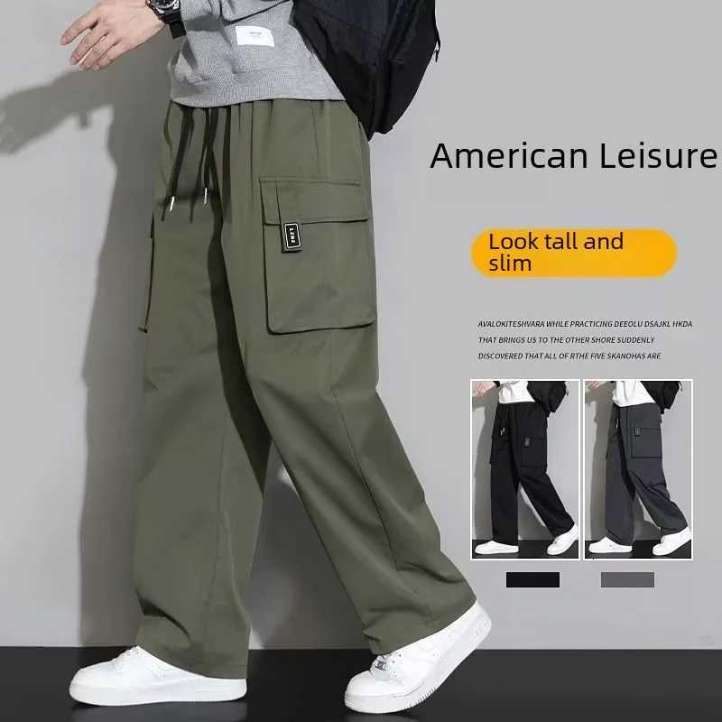 American Style Green Cargo Pants Loosefit Straightleg Pants For Men Casual Long Trousers For Autumn Youth W250826