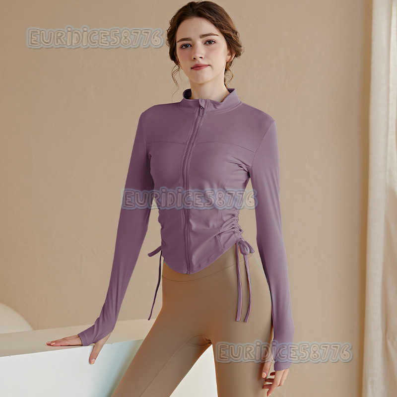Stand Collar Stylish Sports Jacket Celebrity Yoga Wear Long Sleeve Tight Double Drawstring Top Running Long Jacket Autumn H250825