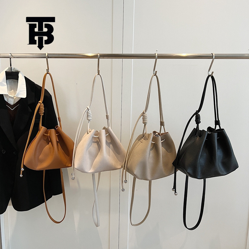 TB BHULAMTE Designer's Simple And Luxurious Women's Drawstring Bucket Bag New Seamless Soft Leather Shoulder Crossbody Bag Fashion Casual Sh
