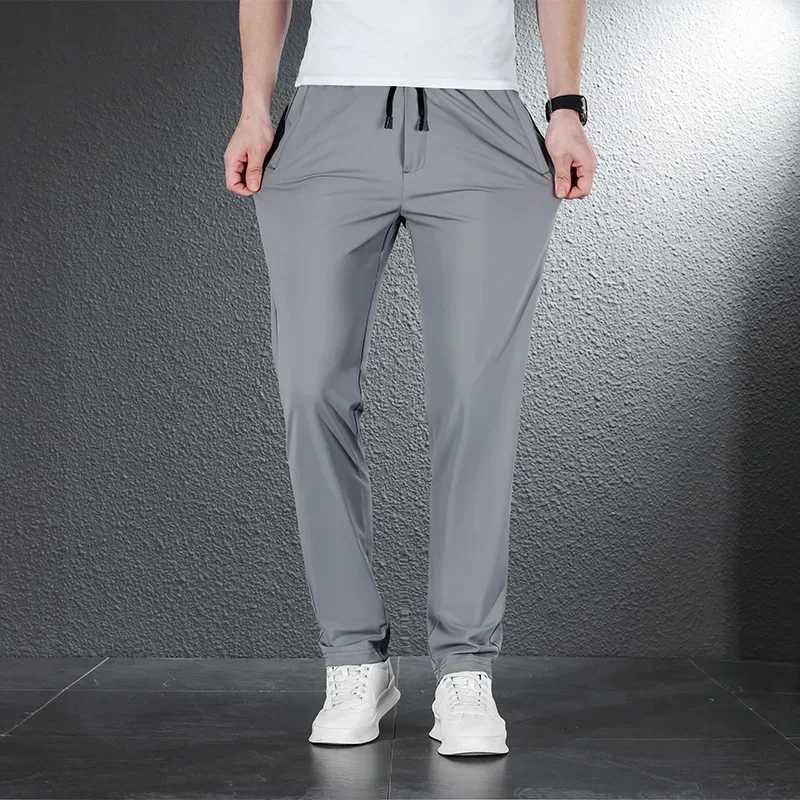 2024 Summer Soft Ice Silk Fabric Mens Thin Casual Pants Koreanstyle Fashion Straight High Stretch Trousers Male Luxury Brand W250826
