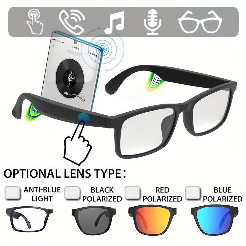 Fashion Business Smart Glasses, Built-in Microphone, Support Calls, Music, Anti-blue Light, Polarized, iPhone/Android Compatible Voice Assistant, Offi