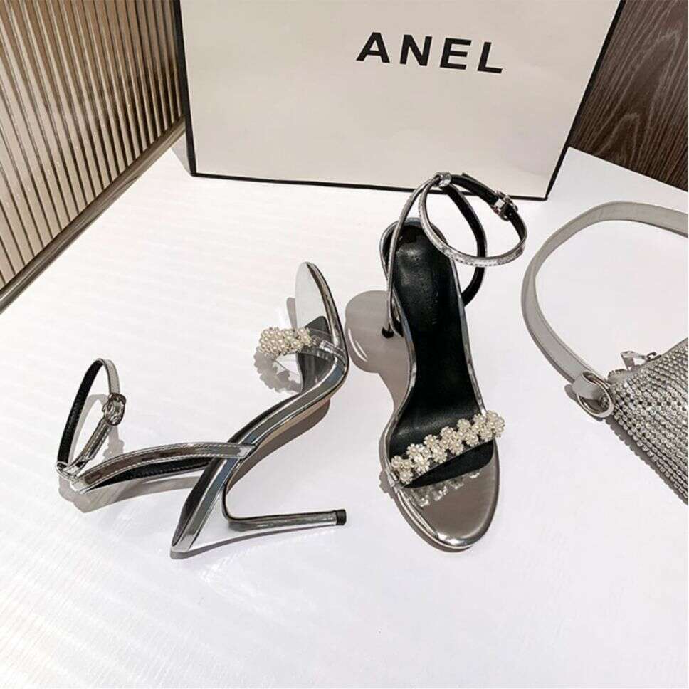 Pearl High Heels 2025 New Summer Street Style Sister Match Dress Designer Shoe Open Toe One Strap Sandals Women Stiletto