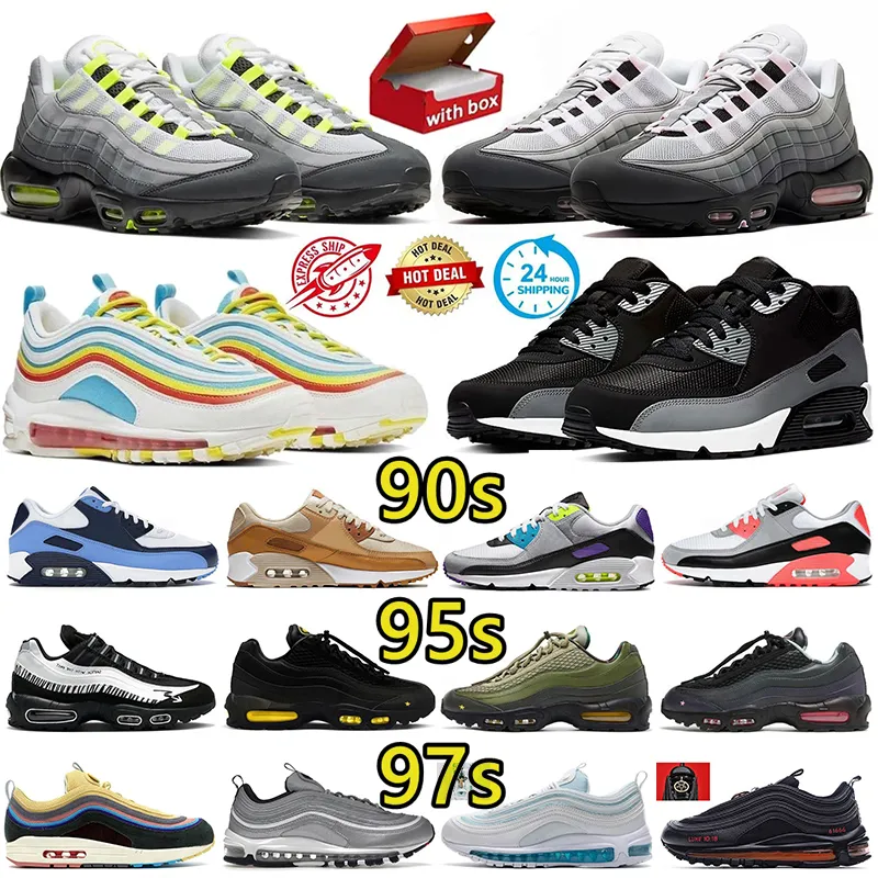 Designer shoes Neon 95s 90s 97s for men women running shoes daily outfit train sneaker Triple Black White Red Geen Blue Pink Navy mens outdoors trianers With box