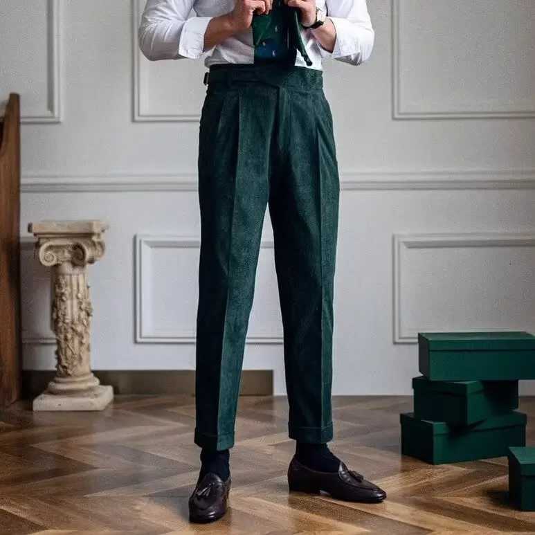 ighWaisted StraightLeg Corduroy Pants Casual Luxury British Business Vintage AutumnWinter Trousers Trendy Mens Suit Pants W250826