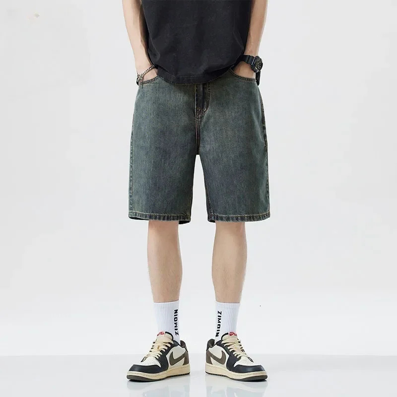 Summer mens seven inch jeans fashion n slim fit straight leg short casual loose wide denim shorts y250825