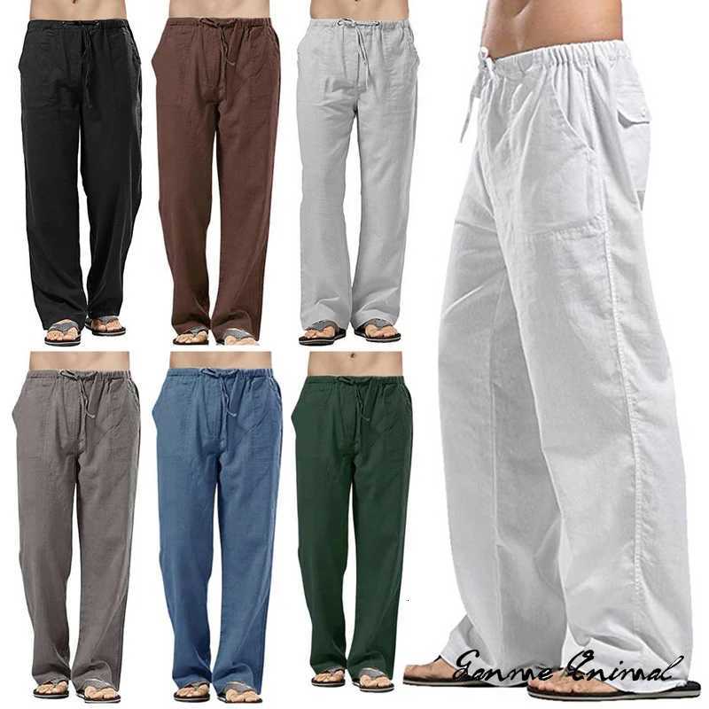 Fashion Mens Linen Wide Pants Korean Trousers Oversize Sports Streetwear Mens Spring Yoga Pants Casual Mens Clothing Sweatpants W250826