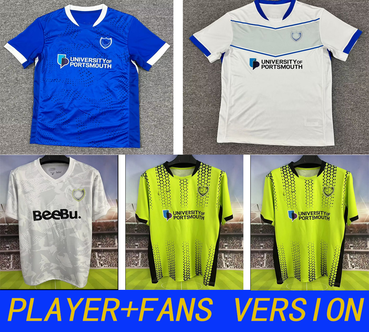 2025/2026 Portsmouths FC soccer jerseys Bishop LANG Murphy 25/26 home away Football Shirts Men kids Uniform