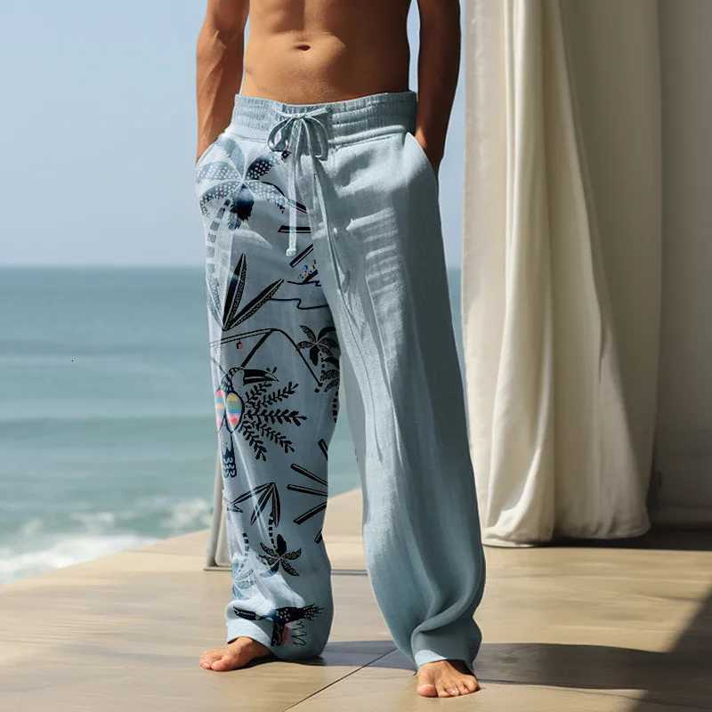 Summer Mens Casual Beach Pants Wide Leg Pants Hawaiian Style 3D Printed Simple Wide Leg Pants Casual Trousers W250826