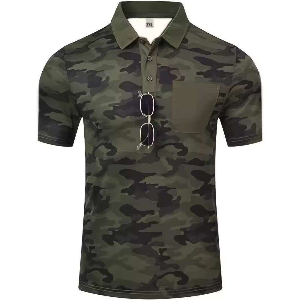 Men's Camo Oversized Patch Pocket Polo Shirt for Men