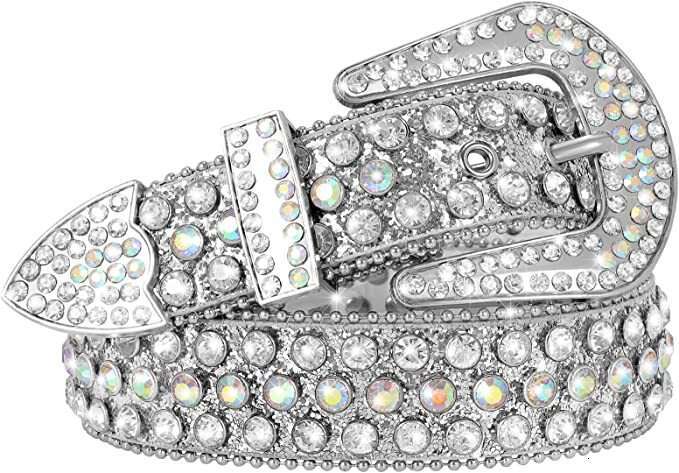 womens belt rivet alloy rhinestone inlaid pin buckle threepiece set punk style hiphop trend