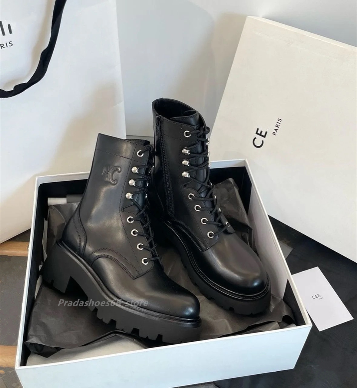 Arc de Triomphe Luxury brand designer Women Ankle Boots Platform Zipper Women Martins boots chan combat Boots Thick Sole Lace Up Combat Booties Female Mujer ce Shoes