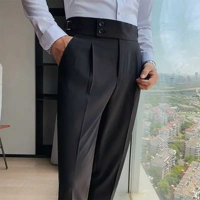 Italian Style Mens Naples Adjustable Buckle High Waist NinePiece Paris Button Suit Pants Casual Long Trousers for Men W250826