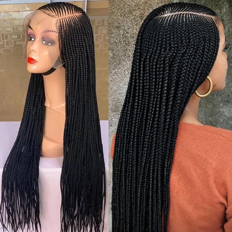 Knotless Box Braided Wigs for Women Braided Lace Front Wigs Triangle Lace Frontal Braided Synthetic Full Lace Braided wig with Baby Hair Natural Black