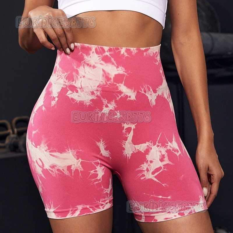 Tiedye Highwaisted Shorts for Women Sports Peach Buttocks Tummy Control Yoga Midshorts Quickdry Fitness Training Tiedye Shorts H250825