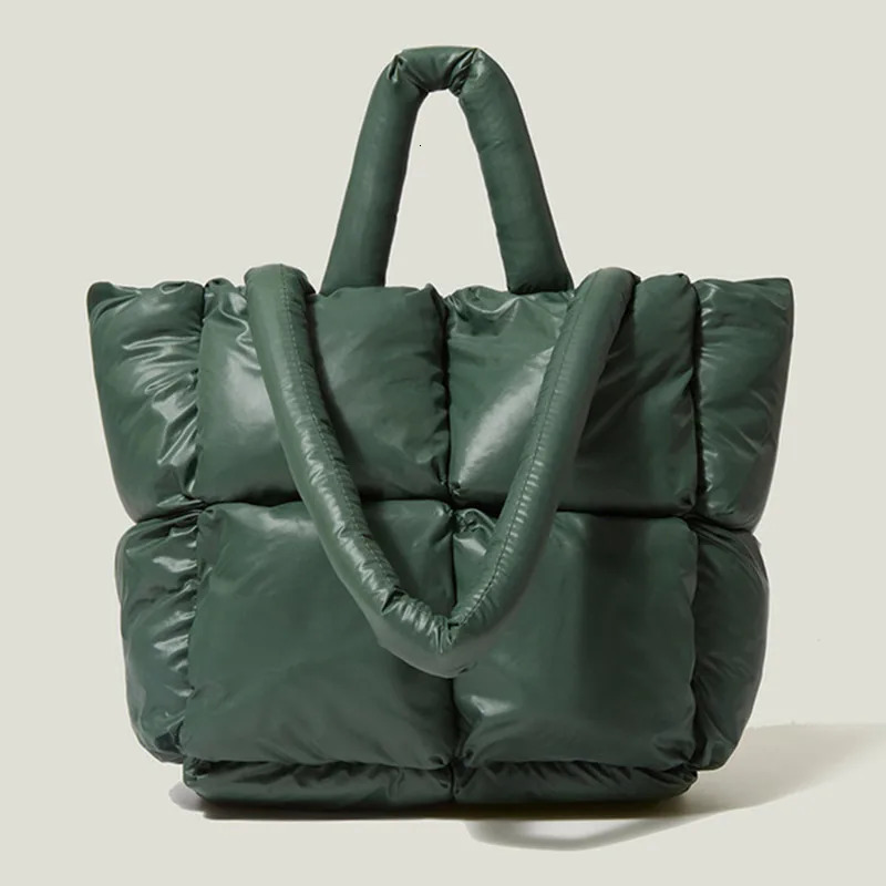 Puffy Shoulder Bag Women Quilted Space Down Feather Padded Cotton Handbag Winter Large Capacity Warm Shopping Purse 250820