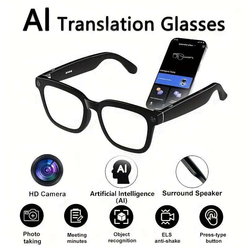 4k Camera Glasses, Ai Smart Glasses with Real-Time Translation & Object Recognition, Open-Ear Audio, Ultra-Light Design, Max 8hrs Playtime for Outdoor