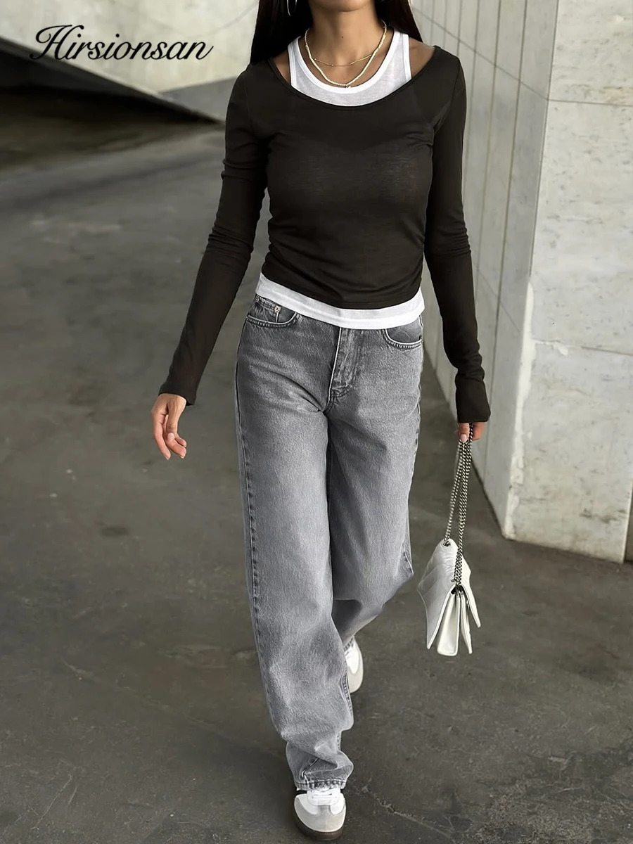 Hirsionsan Summer Casual Patchwork Skinny Tshirts Women Modal Soft Long Sleeve Tees Cusual Female Aesthetic Tops 250903