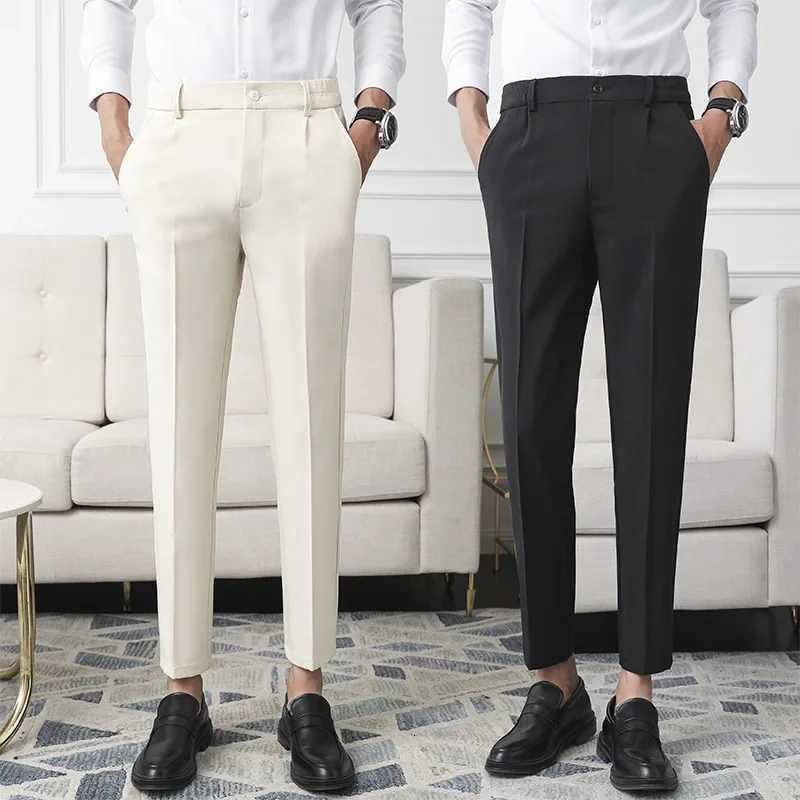 Slim Straight NonIron Dress Pants Men Business Casual Little Feet Suit Pants Classic Black Apricot Dark Gray Male Trousers W250826