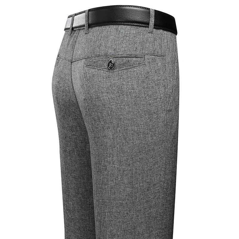 Mens Trousers Business Casual Pants Summer Autumn Dress Straight Pants Elastic Black Gray Loose Formal Pants W250826