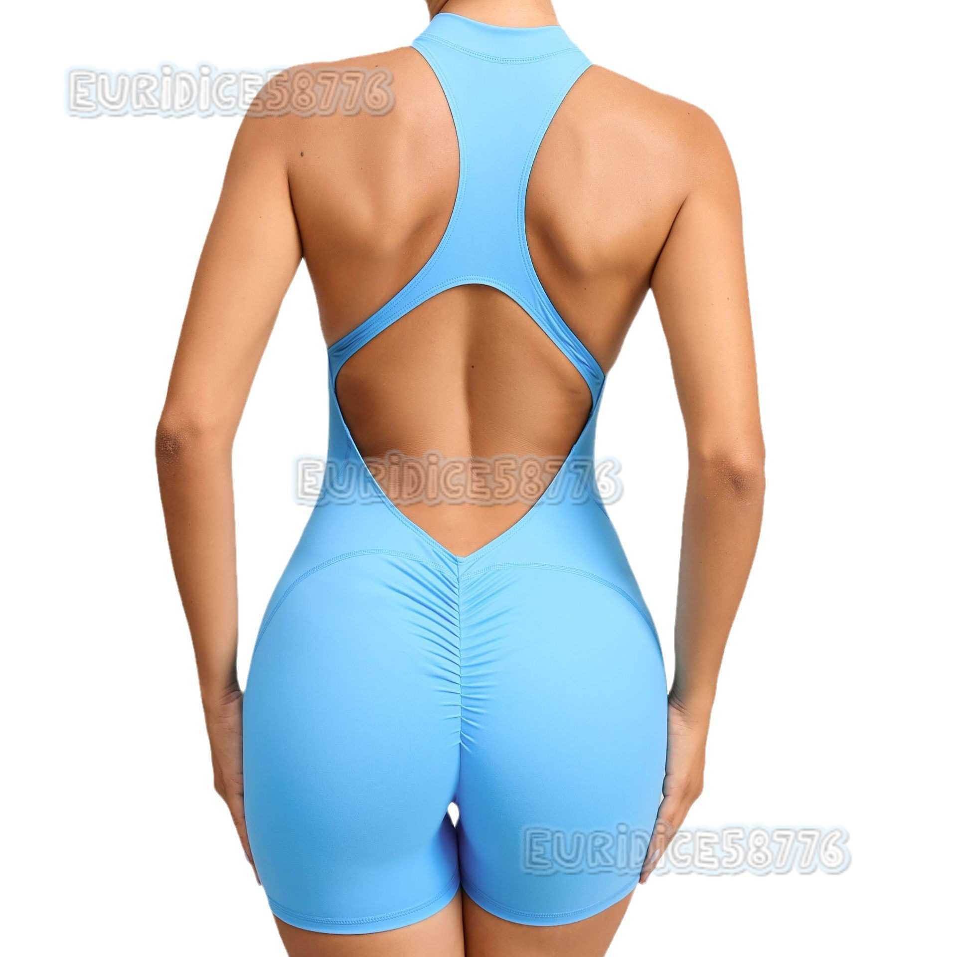 Seamless Tight Zipper Sports Yoga Pants Peach Butt Onepiece Quickdry Wrinkled Fitness Jumpsuit H250825