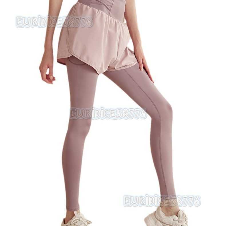 Fake Twopiece Yoga Pants for Women High Waist Hip Lift Tummy Control Fitness Pants Running Pants Elastic Tight Quickdry Sports Long Pants Autumn H2508