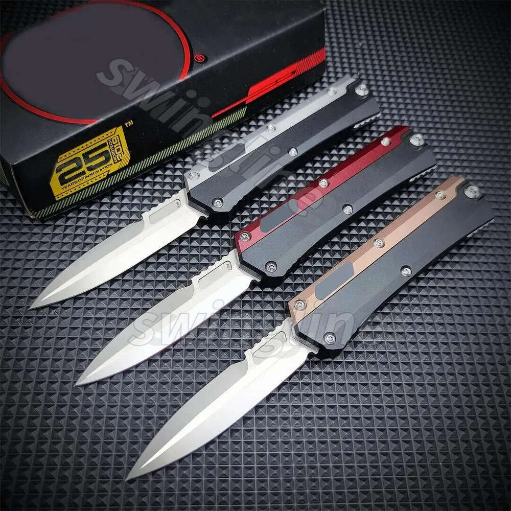 H2023 Tactical Knife D2 Satin Spear Point Blade Two-tone CNC 6061-T6 Handle 3-sided Switch EDC Pocket Knives With Nylon Sheath
