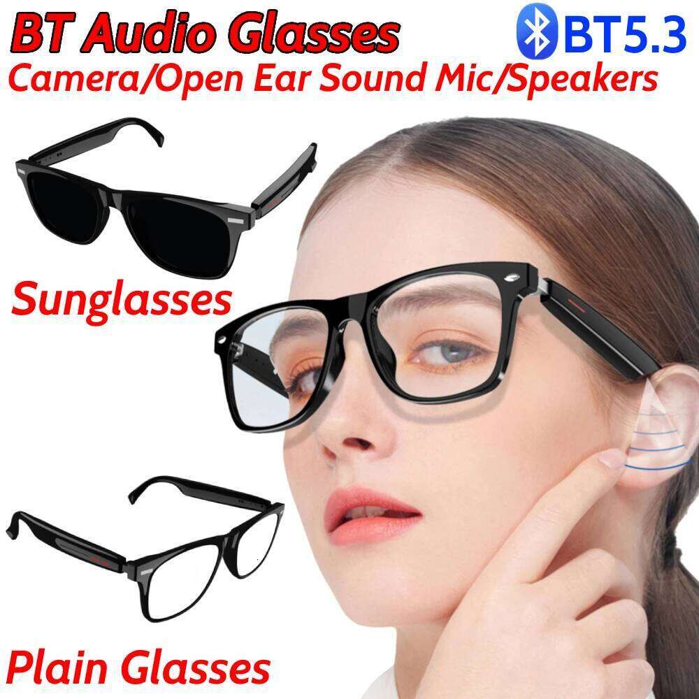 Smart AI Voice Assistant Remote Shooting Outdoor Sport Glasses With Camera Open Ear Sound Mic Speakers