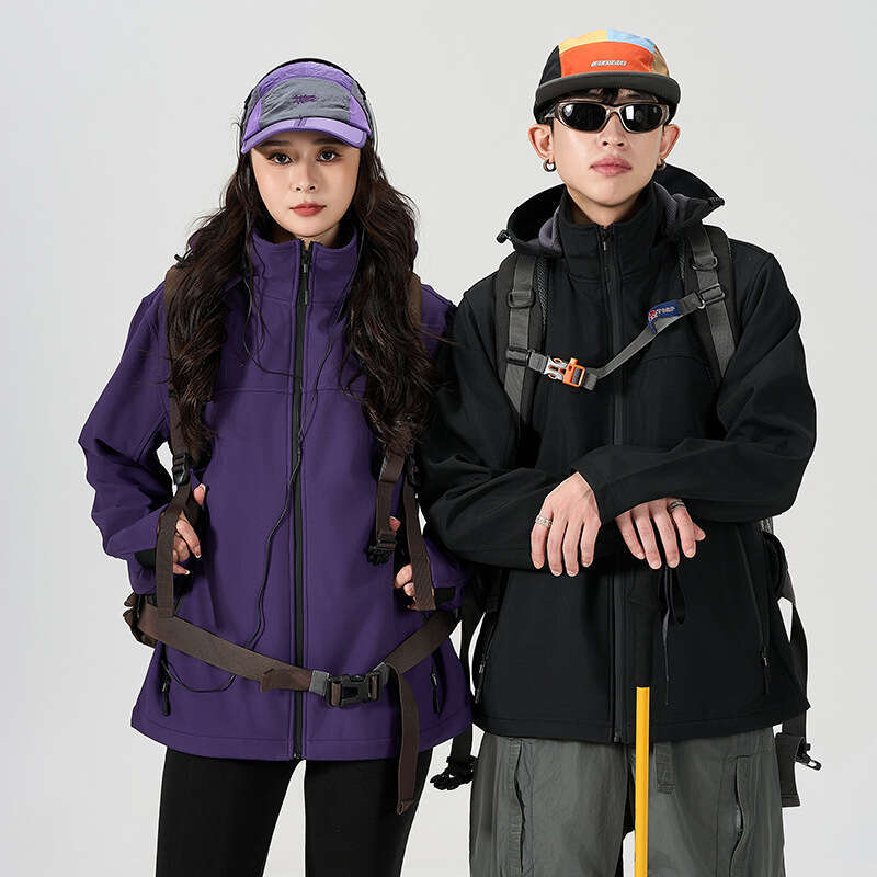 2025 Spring Autumn Outdoor Soft Shell Couple Style Waterproof Windproof Hooded Casual Sports Jacket For Men And Women