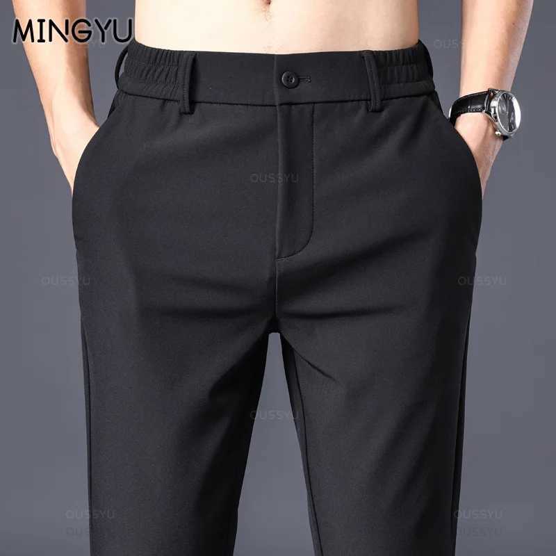 Mingyu Brand Spring Summer Stretch Pants Men Thin Elastic Waist Business Straight Classic Solid Color Black Casual Trousers Male W250826