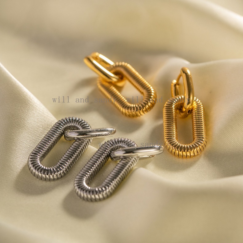 Non Tarnish 18k Gold Link Chain Dangle Earrings Charm Wedding Designer Jewelry Cubic Zironia CZ Water Drop Bead Stud Earrings for Woman Gift Fine Luxu