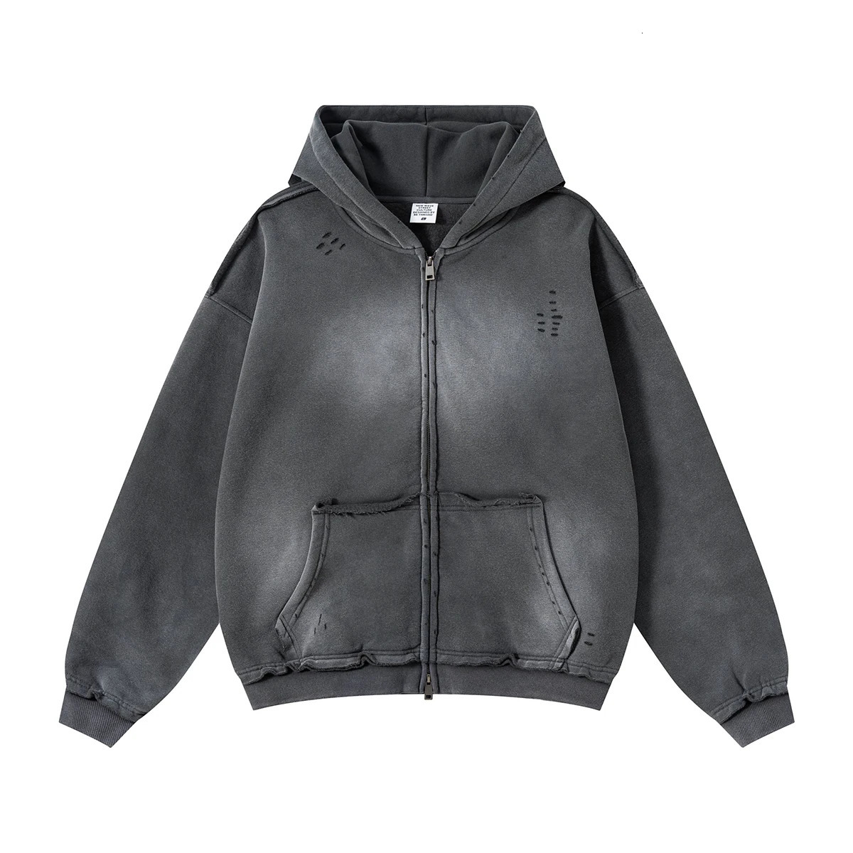 Mens Zip Up Hoodies Y2k Distressed Washed Oversize Cardigan Hoodie Plus Plush Tiedye Fraying Hooded Sweatshirt Autumn Winter 250826