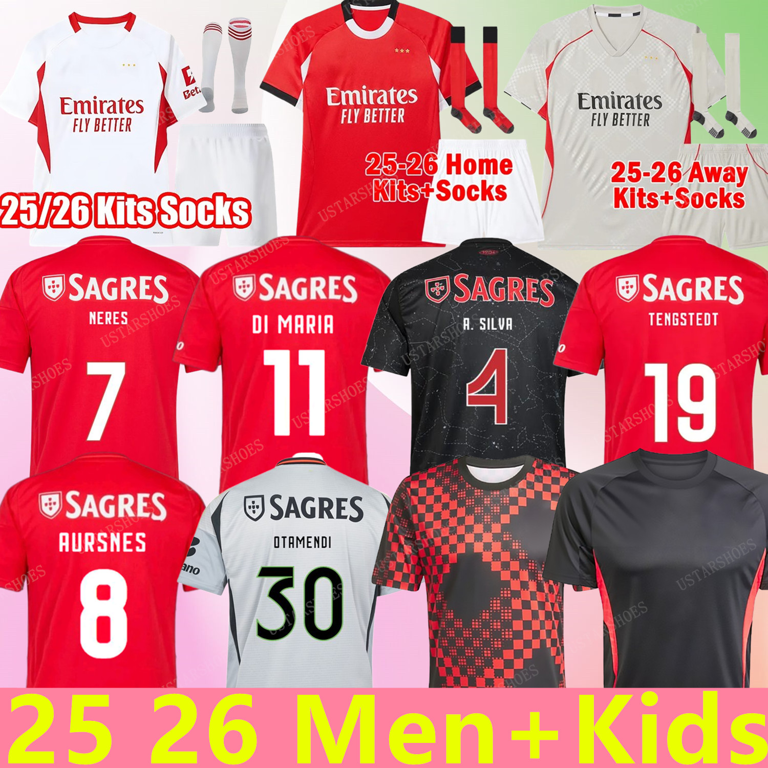 25 26 BeNfIcAs DI MARIA Soccer Jerseys AKTURKOGLU PAVLIDIS KOKCU BESTE AMDOUNI FLORENTINO A.CABRAL 2025 26 men kids kit socks sets fans player version football shirts