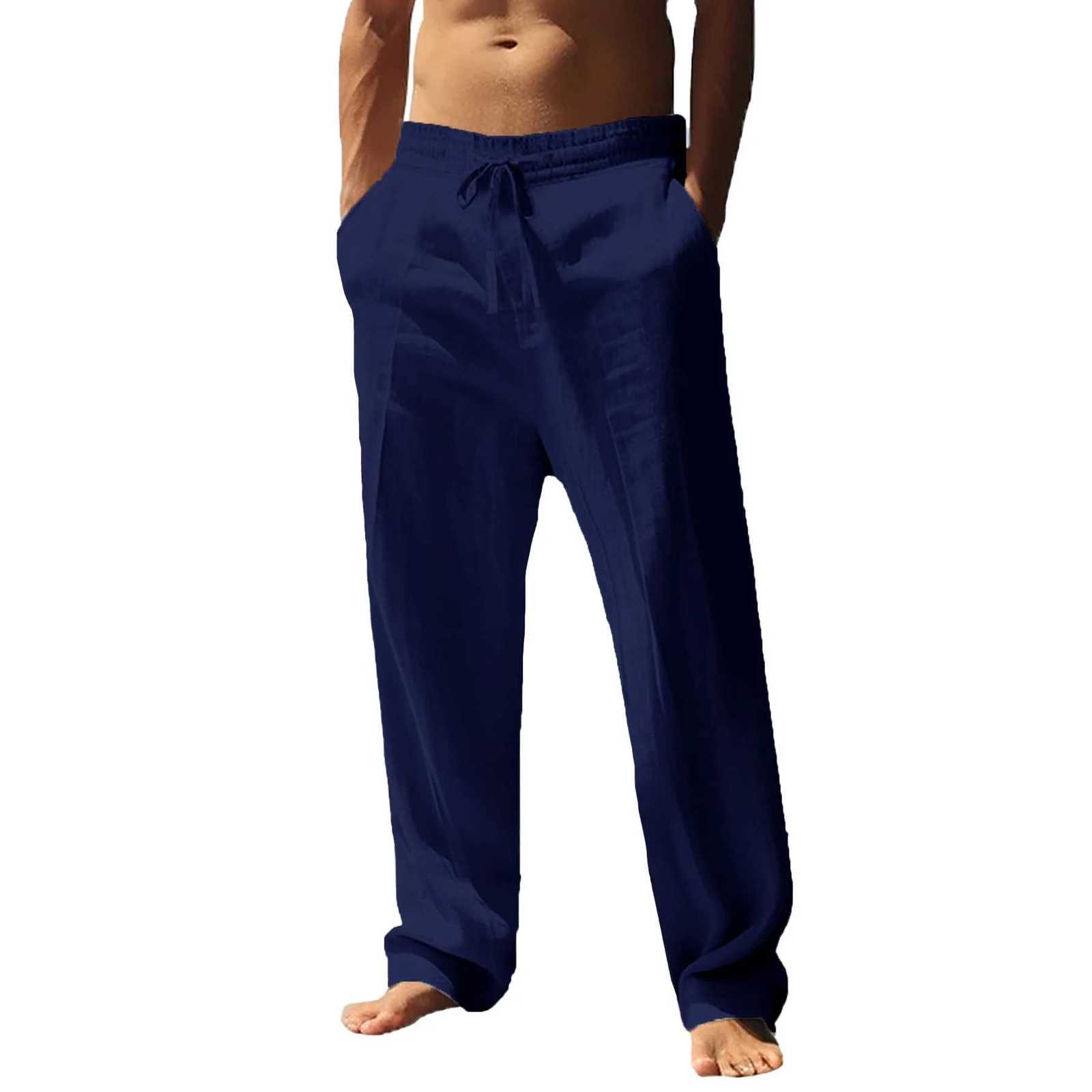 Mens Cotton Linen Long Pants Summer Solid Color Male Casual Elastic Waist Casual Pants Harajuku Trousers Breathable Linen Trousers W250826