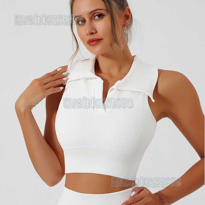 Polo Turndown Collar Sports Vest with Ribbed Straps and Chest Pads for Women Slim Fit Breathable Sleeveless Yoga Fitness Top H250825
